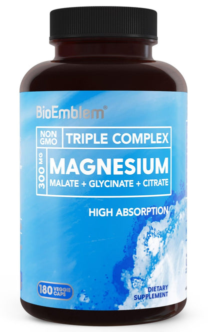 BioEmblem Triple Magnesium Complex | 300mg of Magnesium Glycinate, Malate, & Citrate for Muscles, Nerves, & Energy - Maple Wellness Supplements