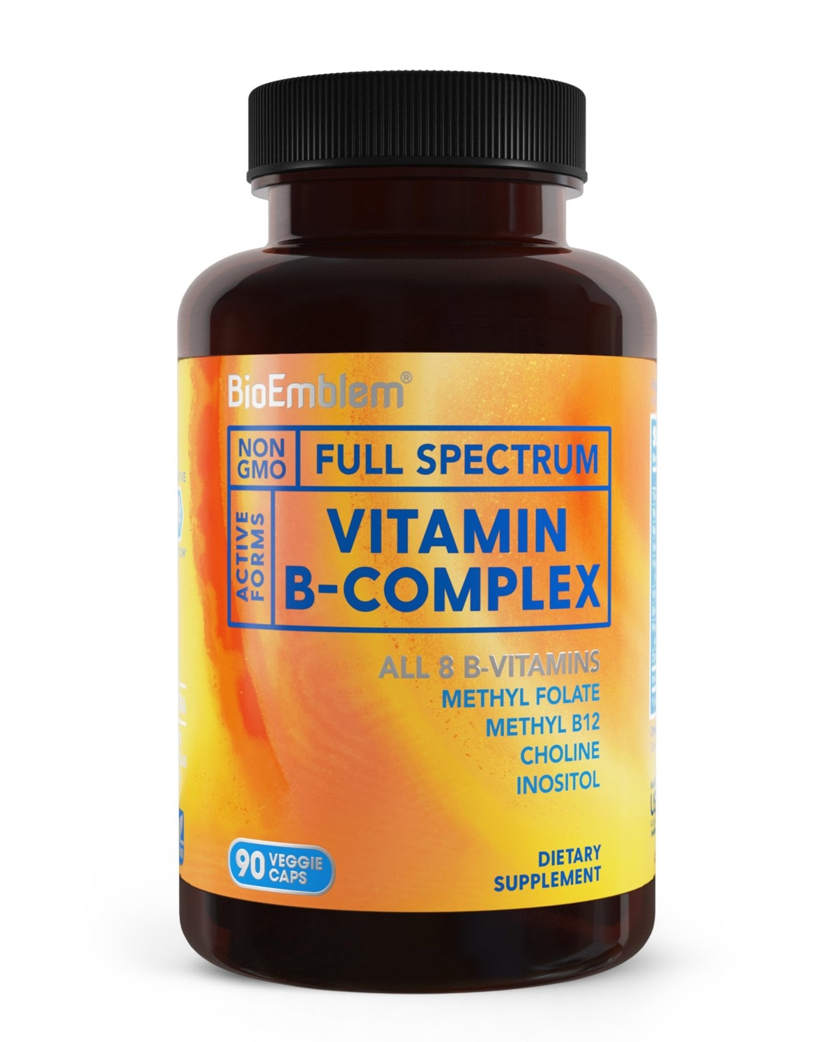 BioEmblem Vitamin B-Complex - All 8 Active Forms with Methyl Folate, Methyl B12, B6, Biotin Plus Choline Inositol, Supports Energy, Metabolism, Brain, Heart Health - Maple Wellness Supplements