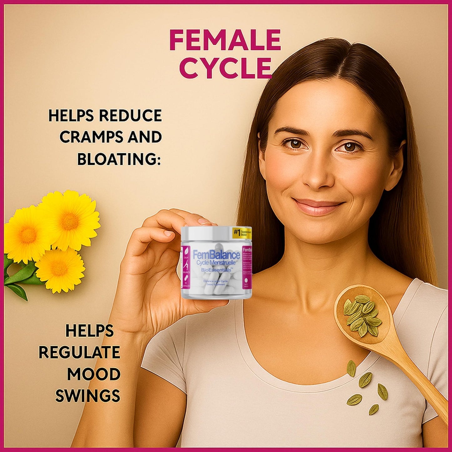 BioEssentials FemBalance® – Women’s Hormone Balance Supplement for PMS Support & Menstrual Cramp Relief - Ashwagandha, Magnesium & Chamomile for Hormonal Balance, Mood & Energy – 90 Vegan Capsules - Maple Wellness Supplements