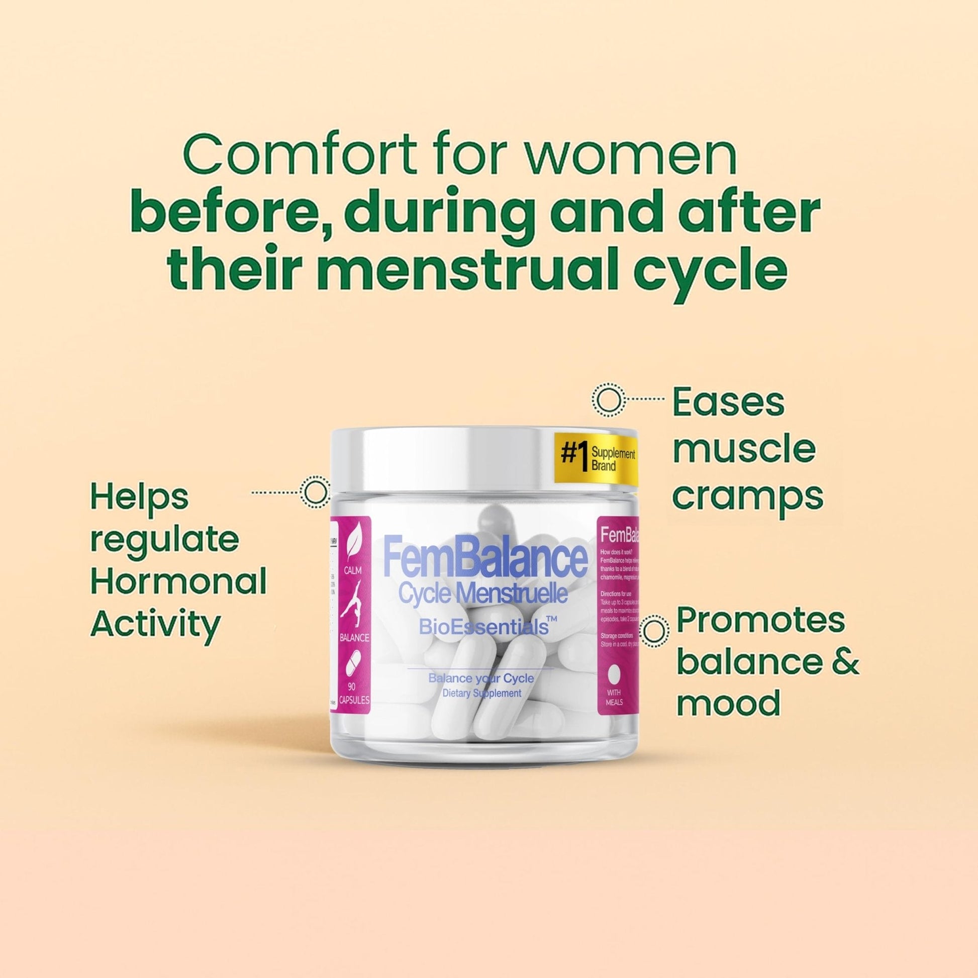 BioEssentials FemBalance® – Women’s Hormone Balance Supplement for PMS Support & Menstrual Cramp Relief - Ashwagandha, Magnesium & Chamomile for Hormonal Balance, Mood & Energy – 90 Vegan Capsules - Maple Wellness Supplements