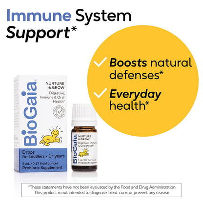 BioGaia Nurture & Grow for Toddlers | Ages 1+ | Liquid Probiotic | Allergen-Free | Triple-Benefit Probiotic for Kids | Digestive Health - Maple Wellness Supplements