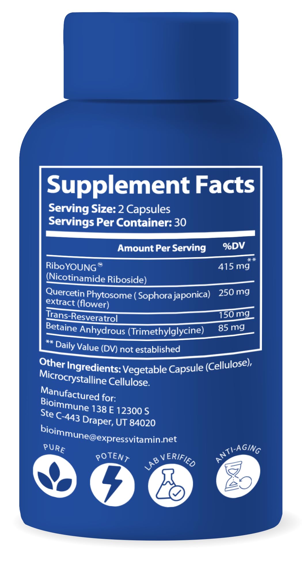 BioImmune NAD+ Supplement. Exclusive Formula w/Patent Pending RiboYOUNG™. Nicotinamide Riboside, Quercetin, Resveratrol, Betaine NRF2 Activator. Anti Aging True NAD Supplement - Maple Wellness Supplements