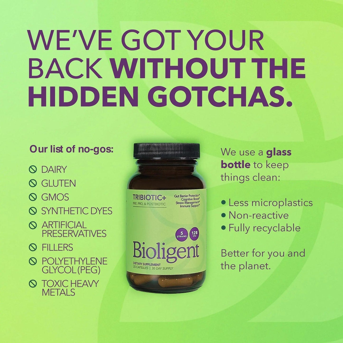 BIOLIGENT Tribiotic+ Prebiotic, Probiotic and Postbiotic Supplement for Women & Men, Gut Health, Immune Support, Bloating Relief, Daily Microbiome and Digestive Support, 30 Capsules, 30 Day Supply - Maple Wellness Supplements