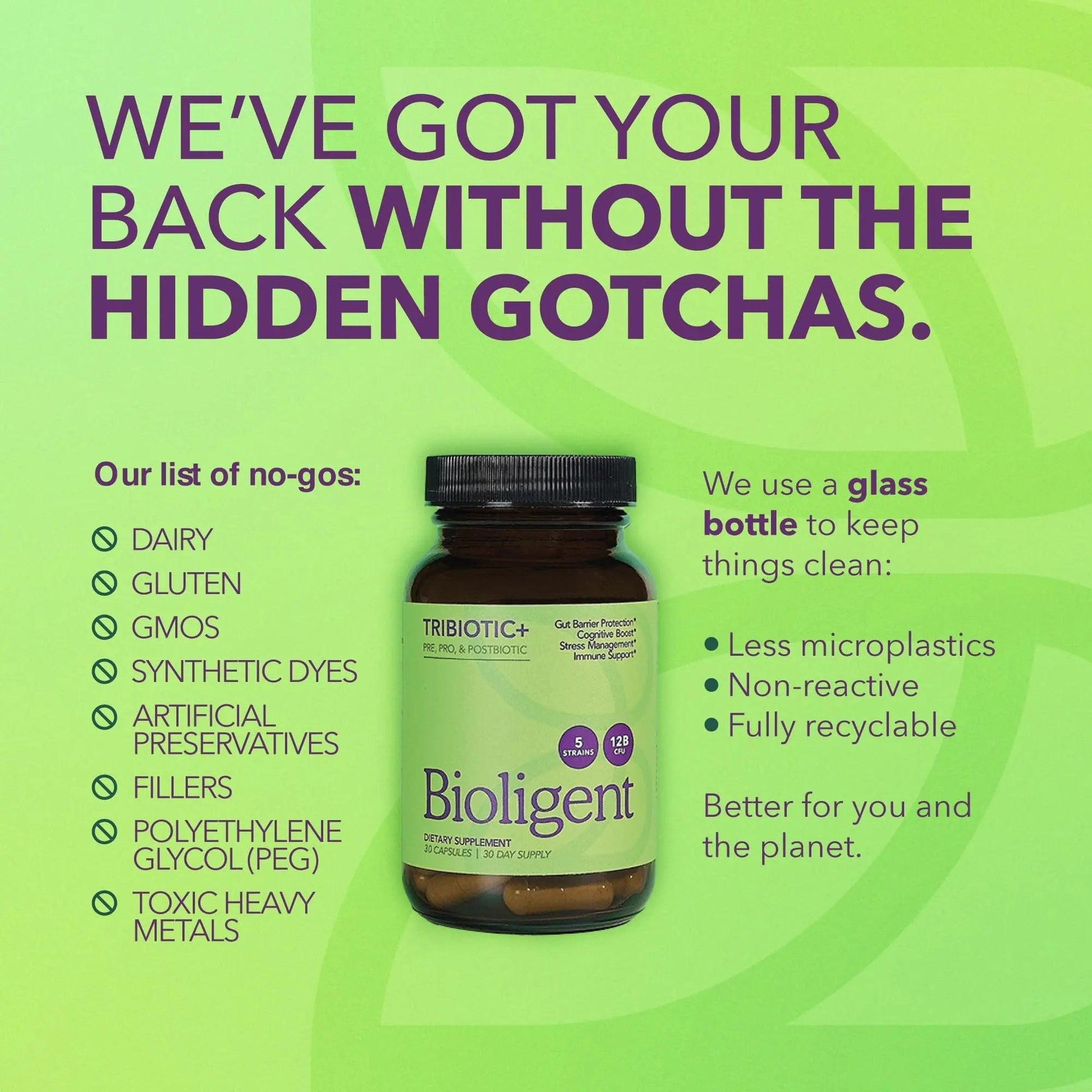 BIOLIGENT Tribiotic+ Prebiotic, Probiotic and Postbiotic Supplement for Women & Men, Gut Health, Immune Support, Bloating Relief, Daily Microbiome and Digestive Support, 30 Capsules, 30 Day Supply - Maple Wellness Supplements