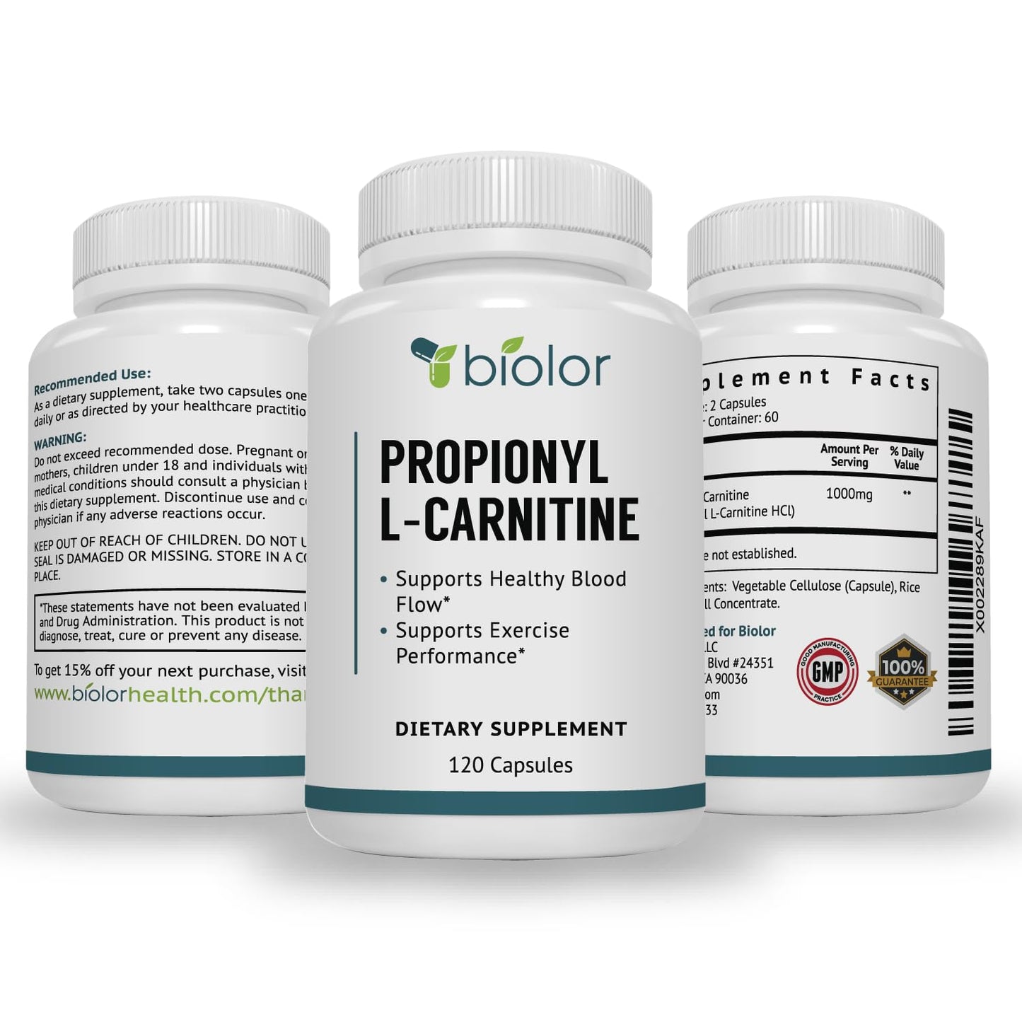 Biolor High Absorption Propionyl-L-Carnitine (PLCAR) No Artificial Fillers - Effective Propionyl L Carnitine HCL Supplement to Support Blood Circulation - 120 Capsules - Maple Wellness Supplements