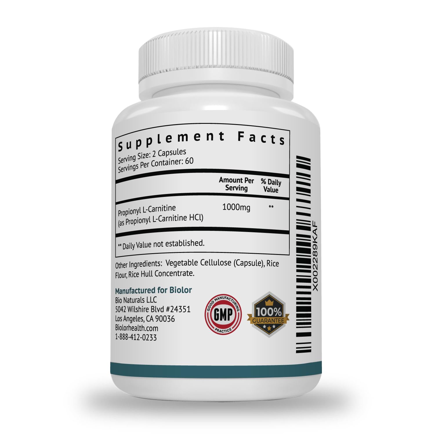 Biolor High Absorption Propionyl-L-Carnitine (PLCAR) No Artificial Fillers - Effective Propionyl L Carnitine HCL Supplement to Support Blood Circulation - 120 Capsules - Maple Wellness Supplements
