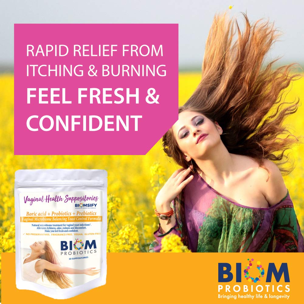 Biom Probiotics Prebiotics Boric acid Suppositories . Feminine Health Probiotic for Infections & pH Essentials VEGAN,PARABEN-FREE (10) - Maple Wellness Supplements
