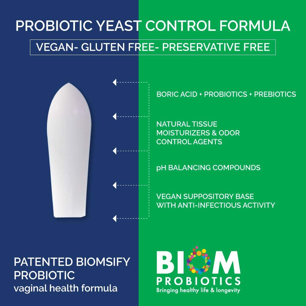Biom Probiotics Prebiotics Boric acid Suppositories . Feminine Health Probiotic for Infections & pH Essentials VEGAN,PARABEN-FREE (10) - Maple Wellness Supplements