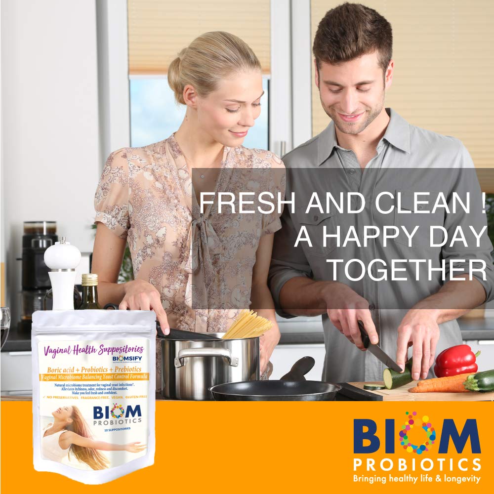 Biom Probiotics Prebiotics Boric acid Suppositories . Feminine Health Probiotic for Infections & pH Essentials VEGAN,PARABEN-FREE (10) - Maple Wellness Supplements