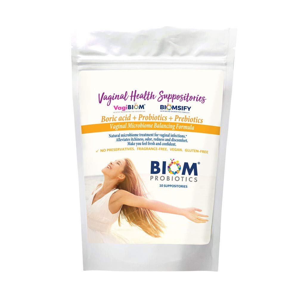 Biom Probiotics Prebiotics Boric acid Suppositories . Feminine Health Probiotic for Infections & pH Essentials VEGAN,PARABEN-FREE (10) - Maple Wellness Supplements