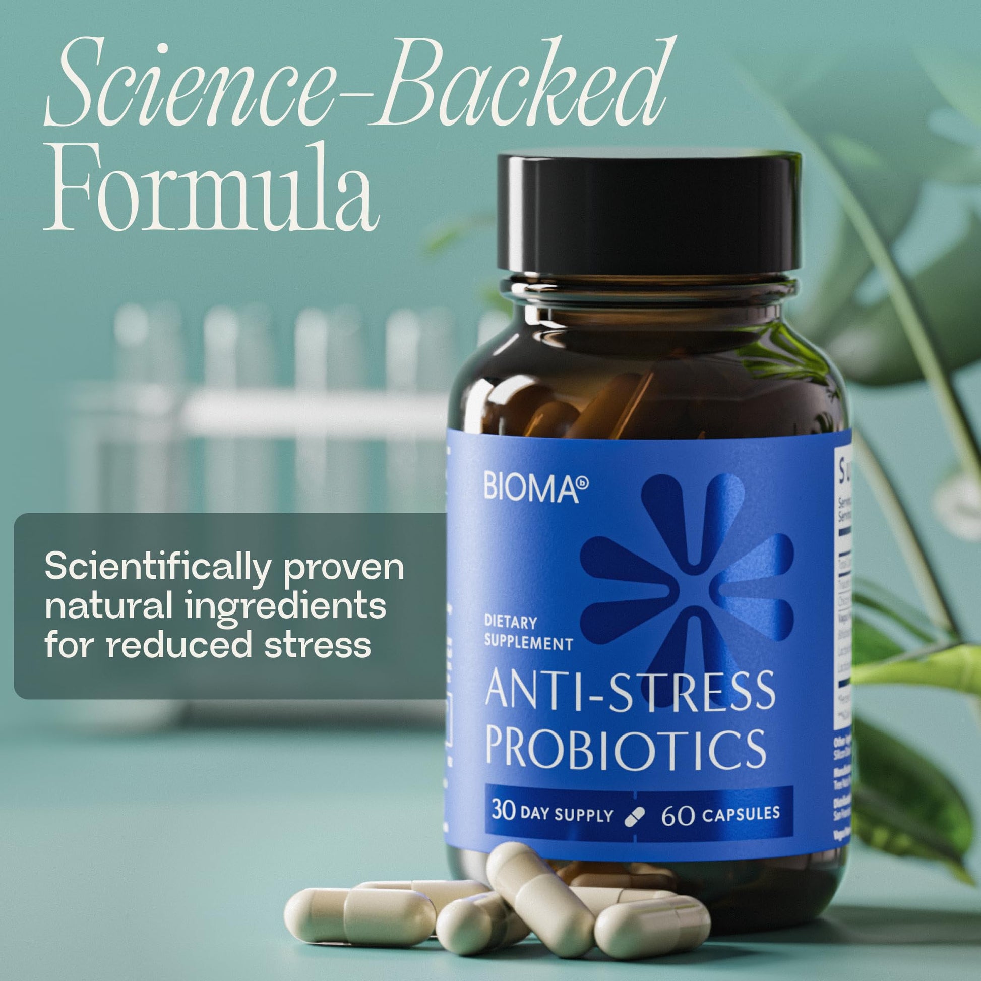BIOMA Anti-Stress Probiotics – 3-in-1 Gut-Brain Axis Support for Stress Relief & Mood – Prebiotics, Postbiotics & Clinically Studied Strains – Vagus Nerve - Maple Wellness Supplements