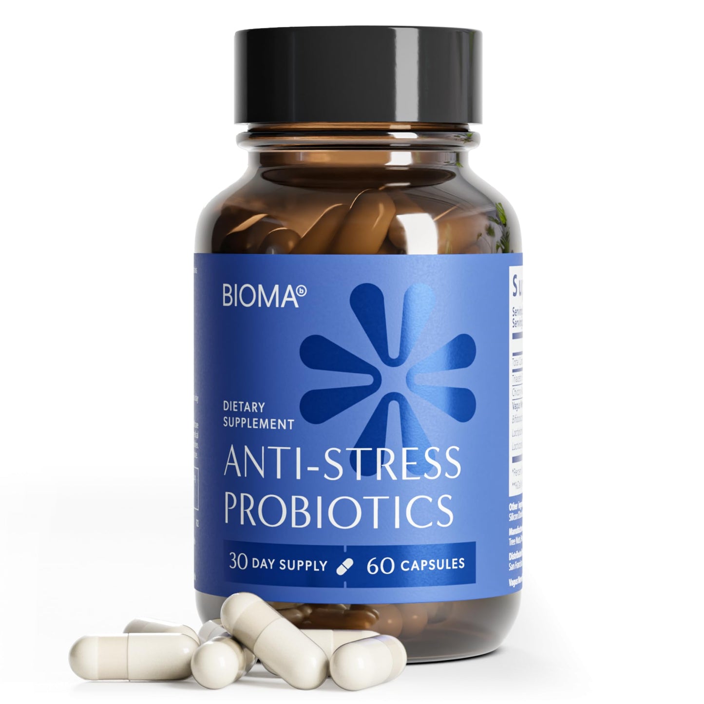 BIOMA Anti-Stress Probiotics – 3-in-1 Gut-Brain Axis Support for Stress Relief & Mood – Prebiotics, Postbiotics & Clinically Studied Strains – Vagus Nerve - Maple Wellness Supplements