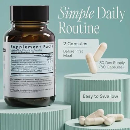 BIOMA GLP-1 Booster - Natural Appetite Control Supplement with Clinically Proven Probiotics, Prebiotics & Postbiotics - Support Weight Management & Satiety, (60 Capsules - 30 Day Supply) - Maple Wellness Supplements