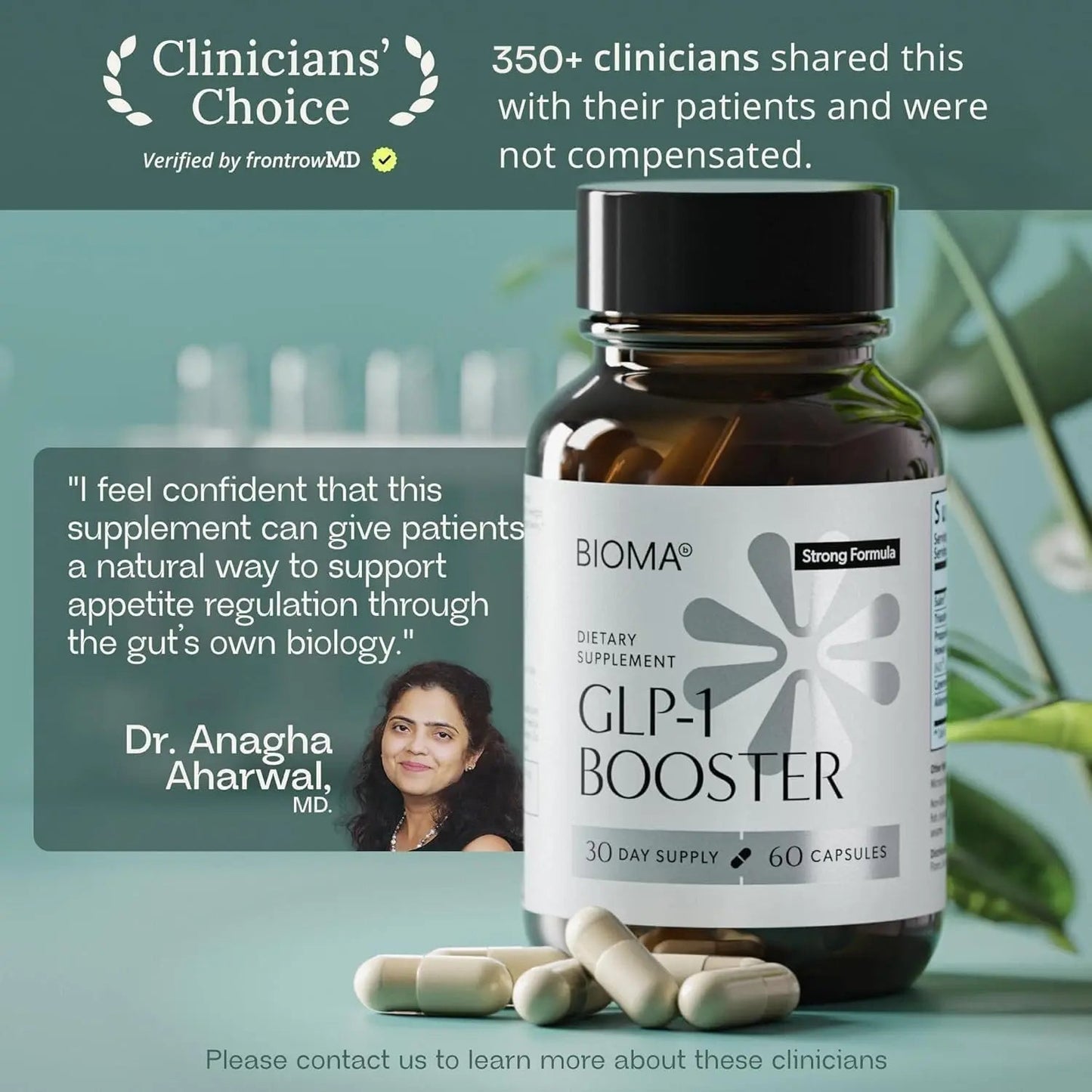 BIOMA GLP-1 Booster - Natural Appetite Control Supplement with Clinically Proven Probiotics, Prebiotics & Postbiotics - Support Weight Management & Satiety, (60 Capsules - 30 Day Supply) - Maple Wellness Supplements