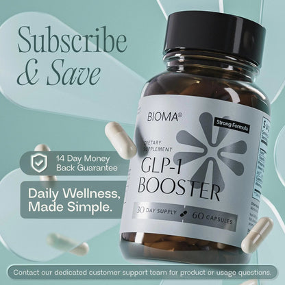 BIOMA GLP-1 Booster - Natural Appetite Control Supplement with Clinically Proven Probiotics, Prebiotics & Postbiotics - Support Weight Management & Satiety, (60 Capsules - 30 Day Supply) - Maple Wellness Supplements