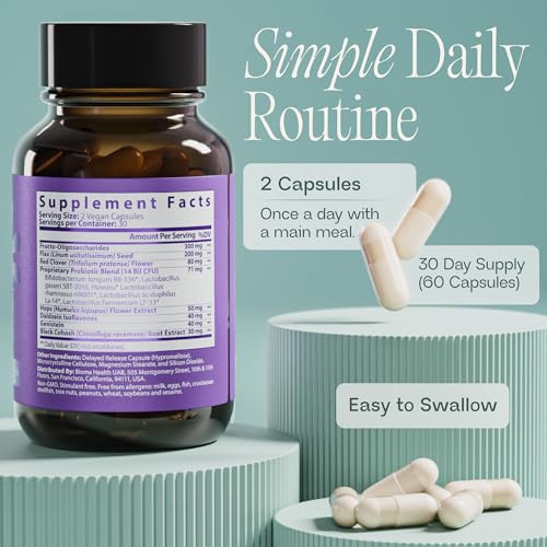 BIOMA Menopause Support Probiotics for Women - Hormone Free Hot Flash & Night Sweat Relief - Gut-Hormone Balance with Phytoestrogens, BB536, Delayed Release (60 Capsules - 30 Day Supply) - Maple Wellness Supplements