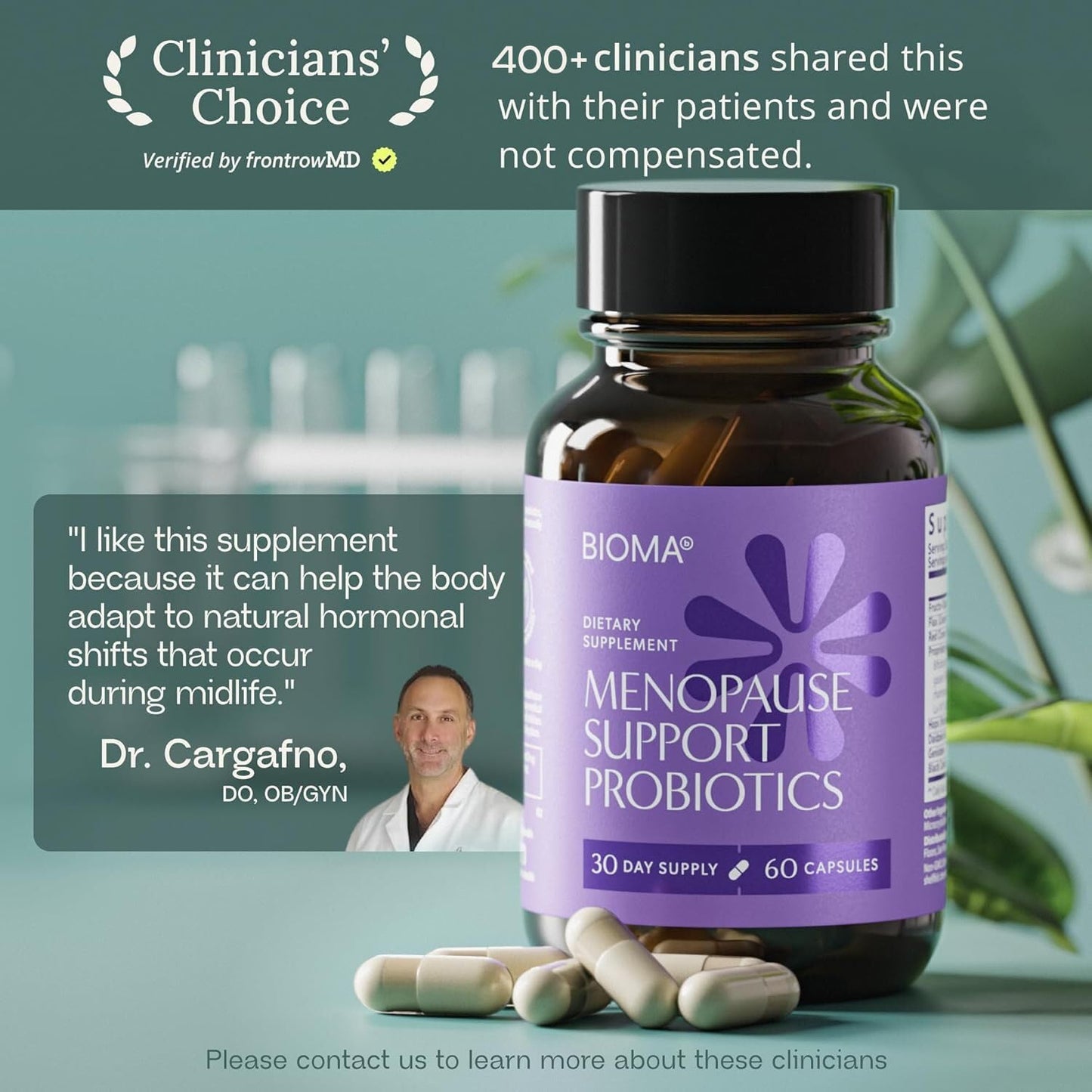 BIOMA Menopause Support Probiotics for Women - Hormone Free Hot Flash & Night Sweat Relief - Gut-Hormone Balance with Phytoestrogens, BB536, Delayed Release (60 Capsules - 30 Day Supply) - Maple Wellness Supplements