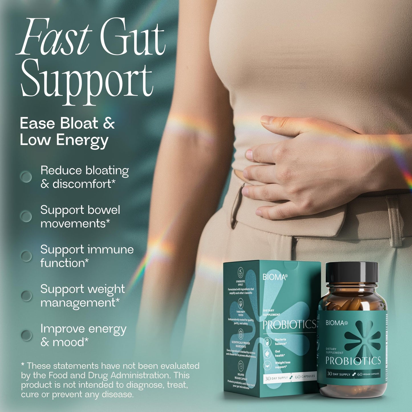 BIOMA Probiotics - Digestive Health Probiotic - Gut Support for Men & Women with Xylooligosaccharides, Tributyrin & Bifidobacterium - Vegan & Gluten Free - Maple Wellness Supplements
