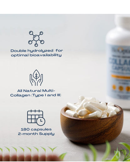 BioOptimal Collagen Peptides Capsules - Grass-Fed, Pasture-Raised Hydrolyzed Protein S]n-GMO, Zero Sugar Daily Pills for Men & Women (180 Capsules) - Maple Wellness Supplements