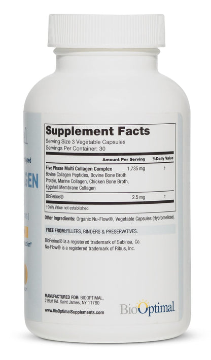 BioOptimal Multi-Collagen Supplement Capsules, Types I, II, III, V, & X Collagen, 90 Capsules - Maple Wellness Supplements