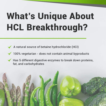 BIOptimizers HCL Breakthrough - Betaine Hydrochloride Enzymes Supplement - Assists with Protein Breakdown and Absorption - Helps Gas and Heartburn Relief - Maple Wellness Supplements