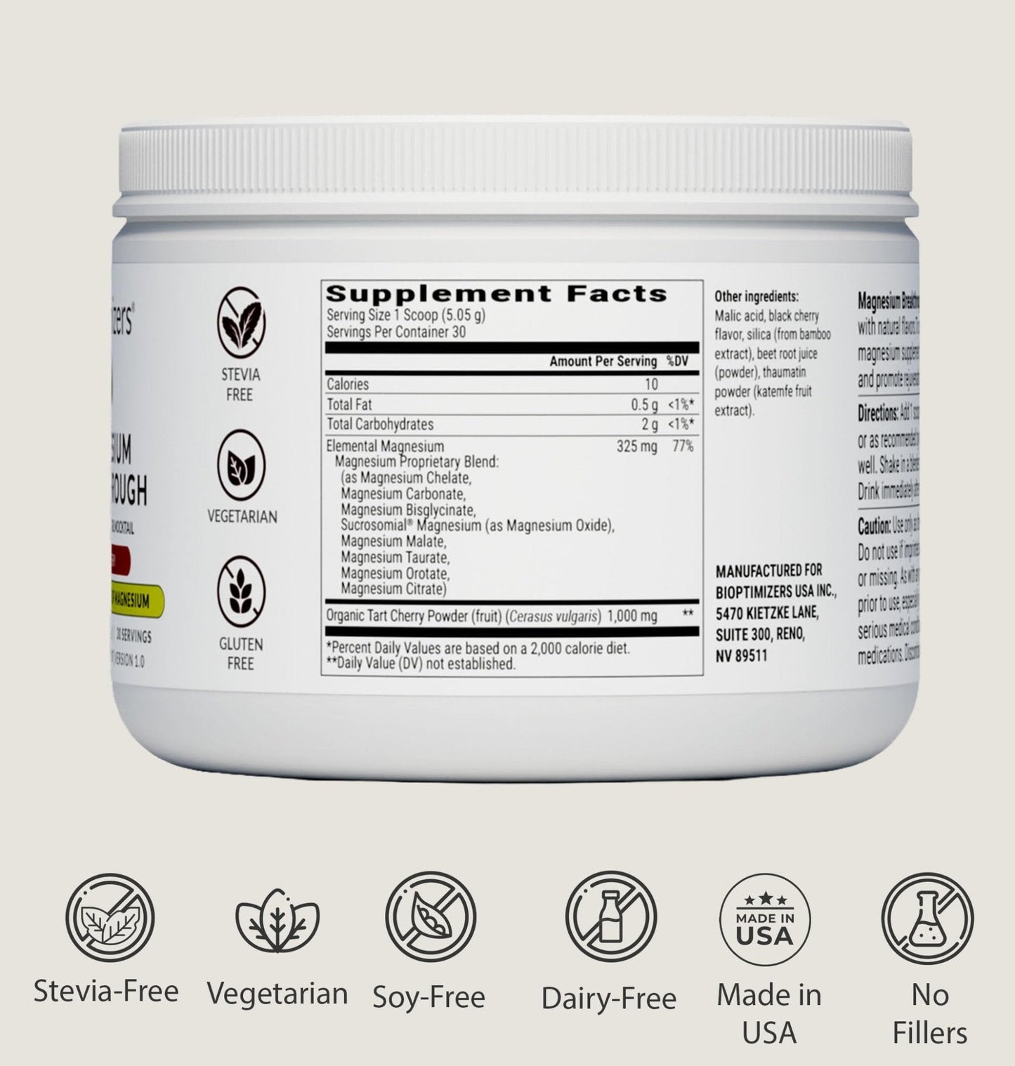 BIOptimizers Magnesium Breakthrough Drink - 8 Forms of Magnesium, Electrolytes, Sleep Health, Stress, Muscle Recovery, Heart Support | Glycinate, Citrate, Malate- Tart Cherry - Maple Wellness Supplements