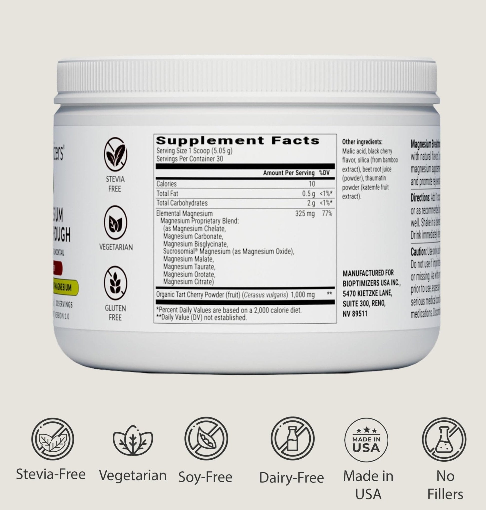 BIOptimizers Magnesium Breakthrough Drink - 8 Forms of Magnesium, Electrolytes, Sleep Health, Stress, Muscle Recovery, Heart Support | Glycinate, Citrate, Malate- Tart Cherry - Maple Wellness Supplements