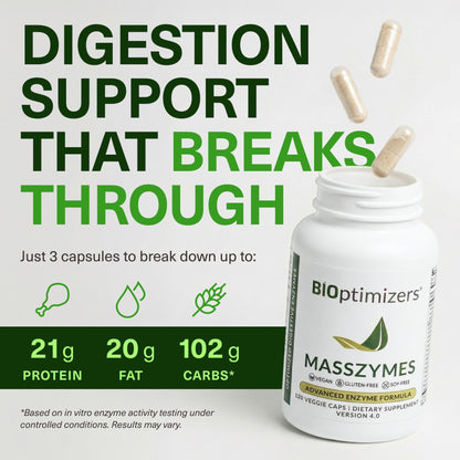 BIOptimizers MassZymes - Complete Digestive Enzymes Supplement for Gut Health - Bloating Relief for Men and Women - Maple Wellness Supplements