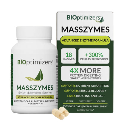 BiOptimizers MassZymes - Complete Digestive Enzymes Supplement for Gut Health - Bloating Relief for Men and Women - Lipase Amylase Bromelain - Maple Wellness Supplements