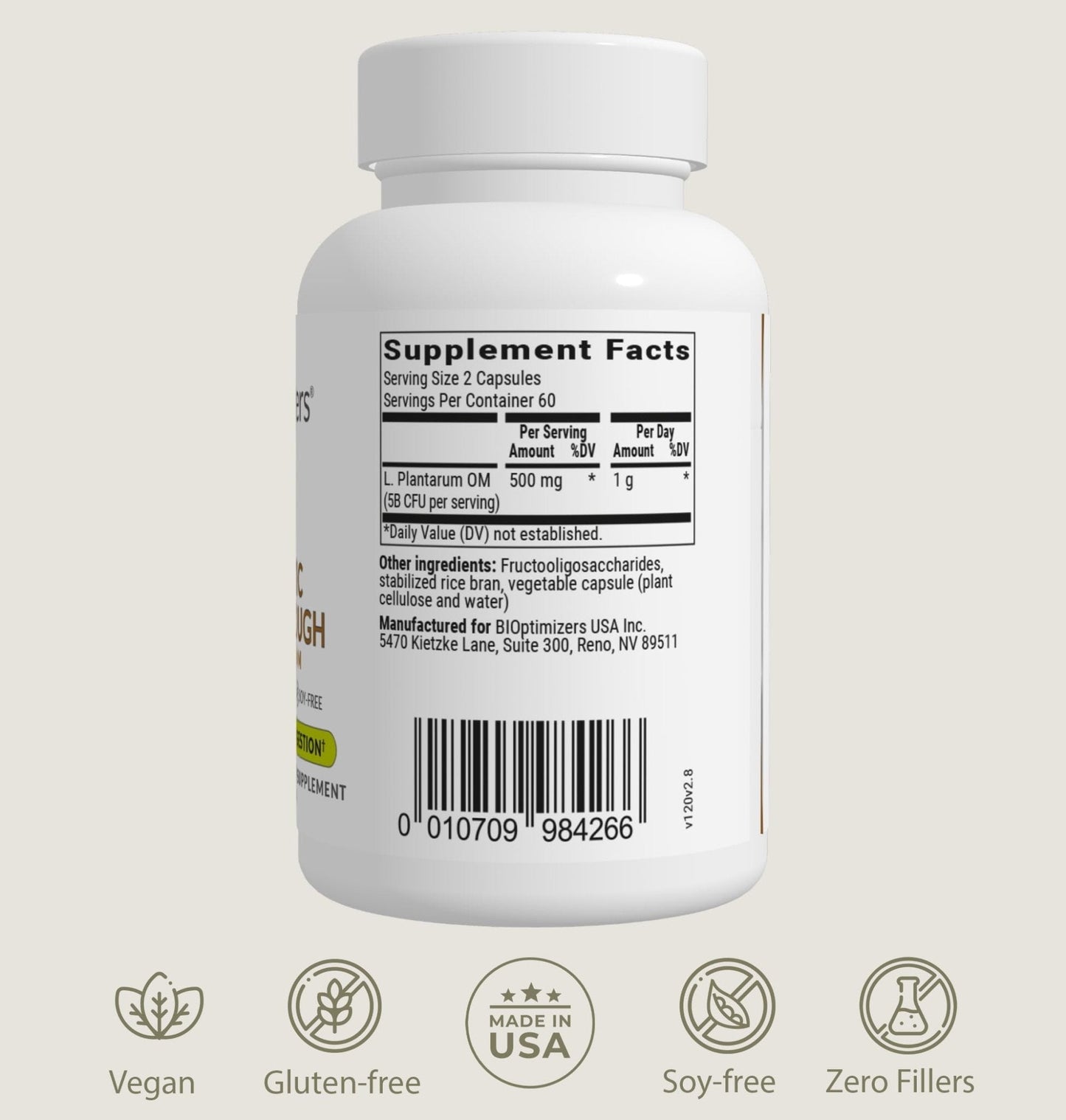 BIOptimizers Probiotic Breakthrough – Lactobacillus Plantarum OM Probiotics & Prebiotics Health Supplement for Gut, Digestive & Immune Support Probiotics - Maple Wellness Supplements