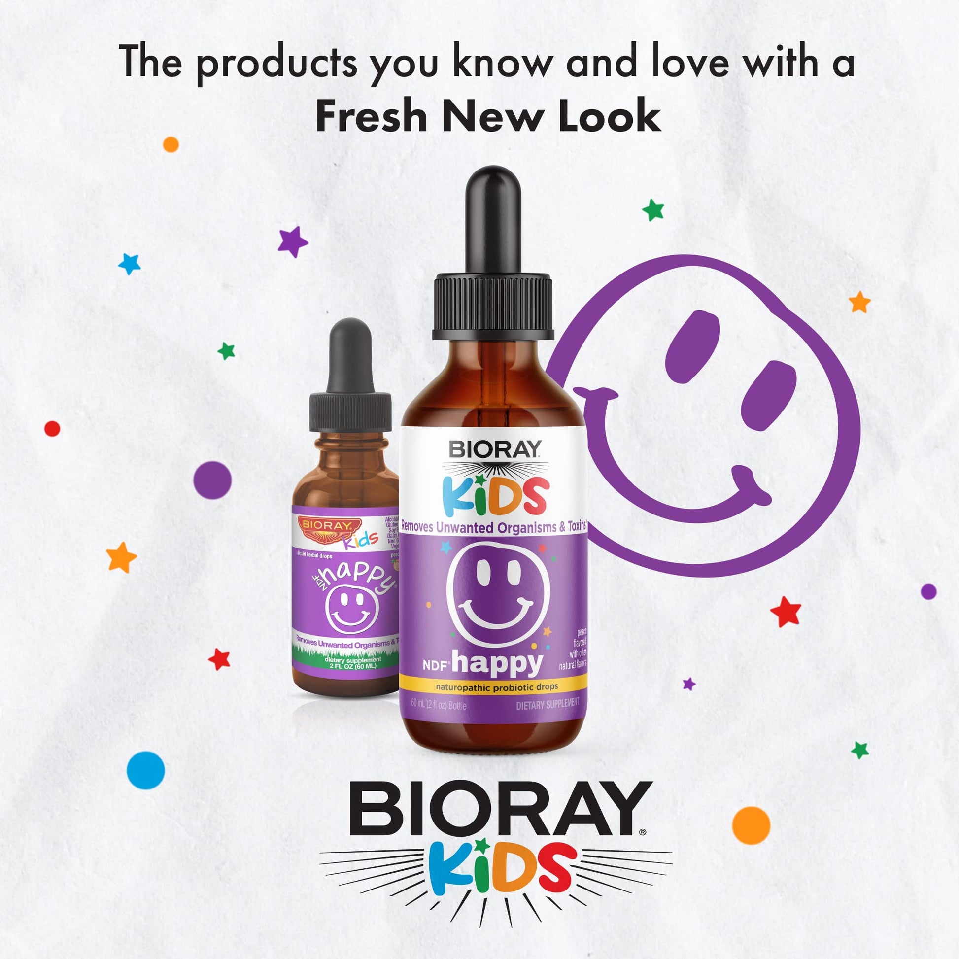 BIORAY Kids NDF Happy, Peach - 2 fl oz - Removes Unwanted Organisms That Can Trigger Irritability - 1-2 Month Supply - Maple Wellness Supplements
