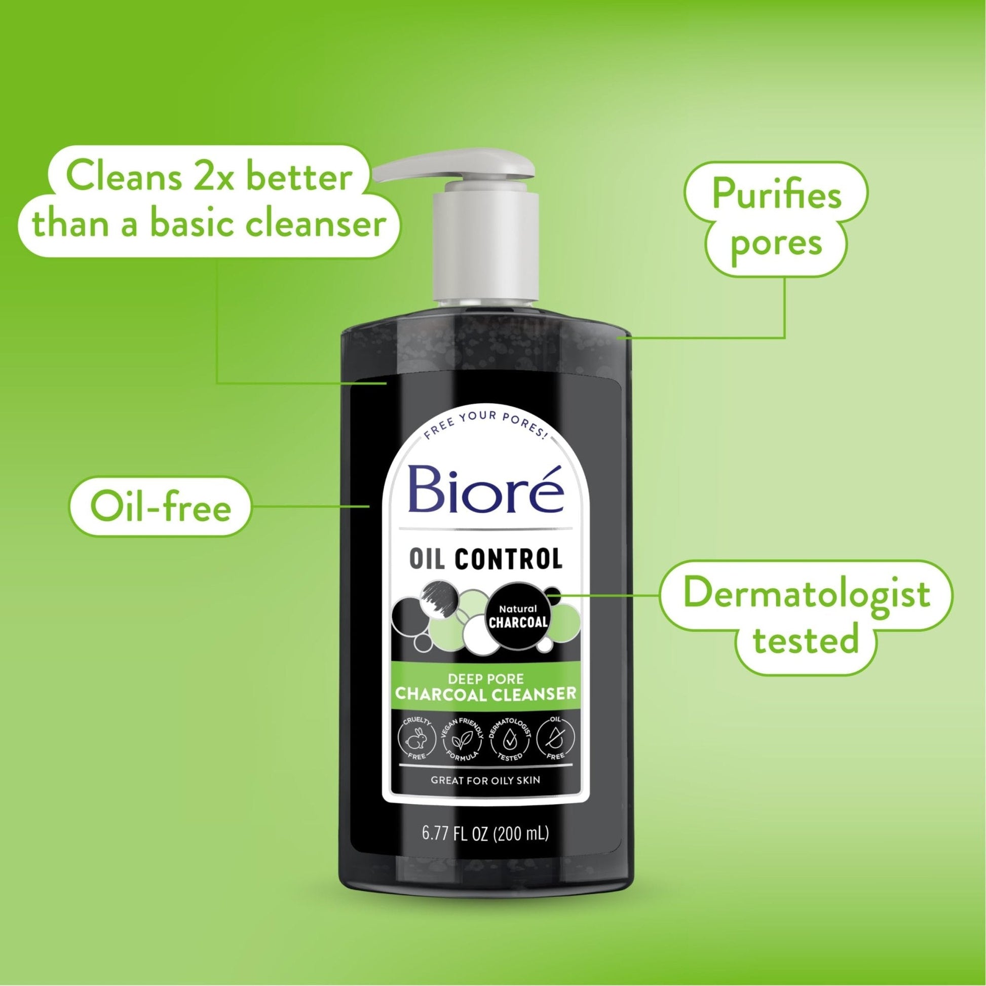 Biore Deep Pore Charcoal Face Wash, Daily Facial Cleanser for Dirt & Makeup Removal, for Oily Skin, 6.77 Oz - Maple Wellness Supplements