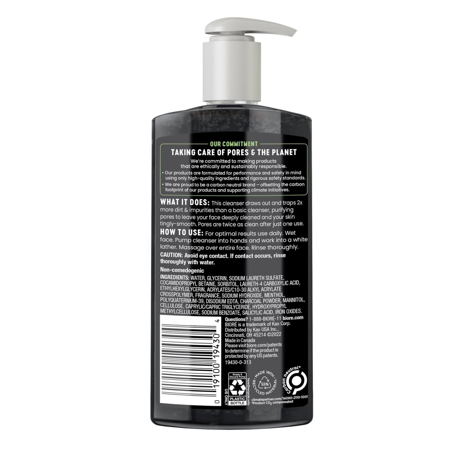 Biore Deep Pore Charcoal Face Wash, Daily Facial Cleanser for Dirt & Makeup Removal, for Oily Skin, 6.77 Oz - Maple Wellness Supplements