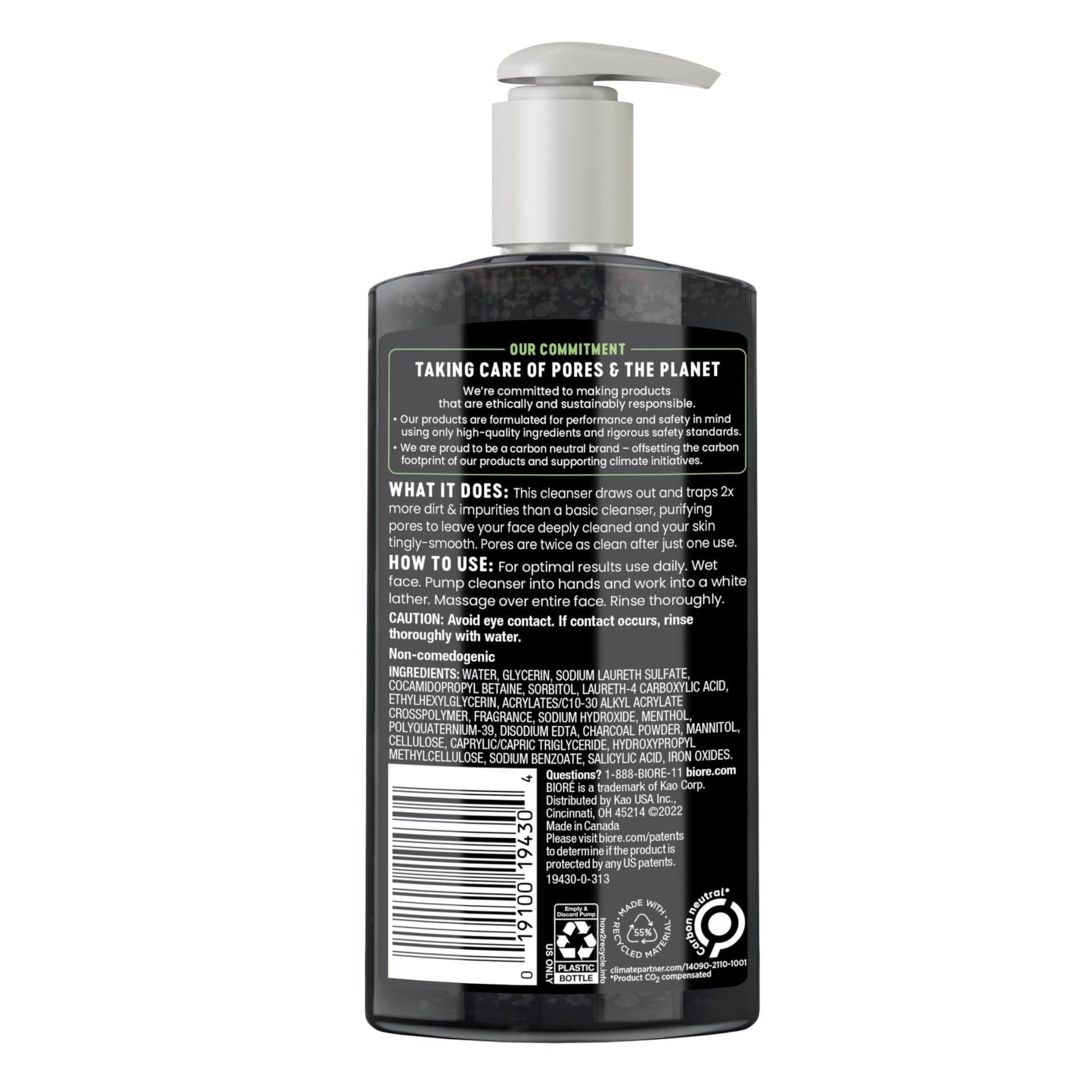 Biore Deep Pore Charcoal Face Wash, Daily Facial Cleanser for Dirt & Makeup Removal, for Oily Skin, 6.77 Oz - Maple Wellness Supplements