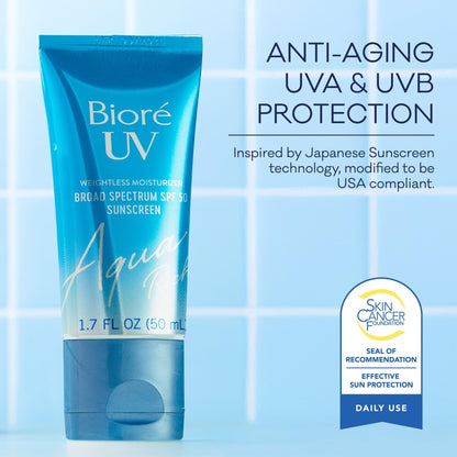 Biore UV Aqua Rich Daily Hydrating Facial Moisturizer with SPF 50 | Oil Free Sunscreen - Maple Wellness Supplements
