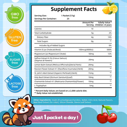 Biorizvo Saffron Drink for Kids - Saffron Exact Drink Mix with GABA, Magnesium & Vitamin D3 - Supports Mood Focus & Sleep, Calms Temper Tantrums, Fruit Punch Drink Sticks Mix for Kids 4+, Sugar-Free - Maple Wellness Supplements