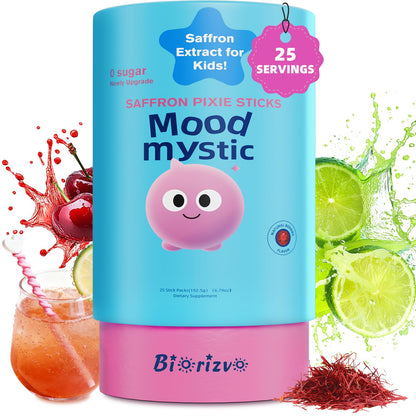 Biorizvo Saffron Drink for Kids - Saffron Exact Drink Mix with GABA, Magnesium & Vitamin D3 - Supports Mood Focus & Sleep, Calms Temper Tantrums, Fruit Punch Drink Sticks Mix for Kids 4+, Sugar-Free - Maple Wellness Supplements
