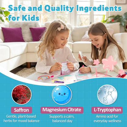 Biorizvo Saffron Drink for Kids - Saffron Exact Drink Mix with GABA, Magnesium & Vitamin D3 - Supports Mood Focus & Sleep, Calms Temper Tantrums, Fruit Punch Drink Sticks Mix for Kids 4+, Sugar-Free - Maple Wellness Supplements