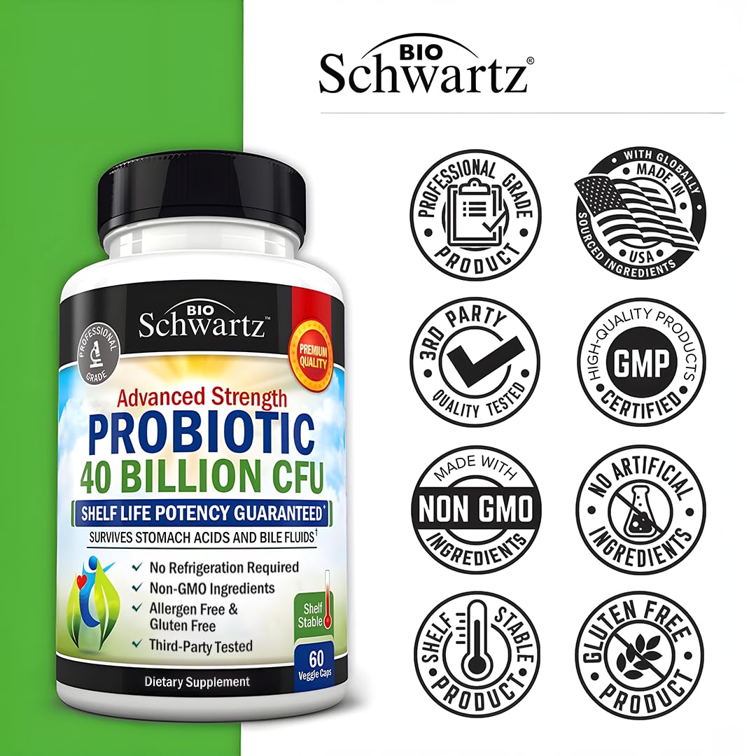 BioSchwartz Daily Probiotic Nutritional Supplement - 40 Billion CFU for Gut Health - Probiotics for Men and Women - Digestive Health with Astragalus - Maple Wellness Supplements