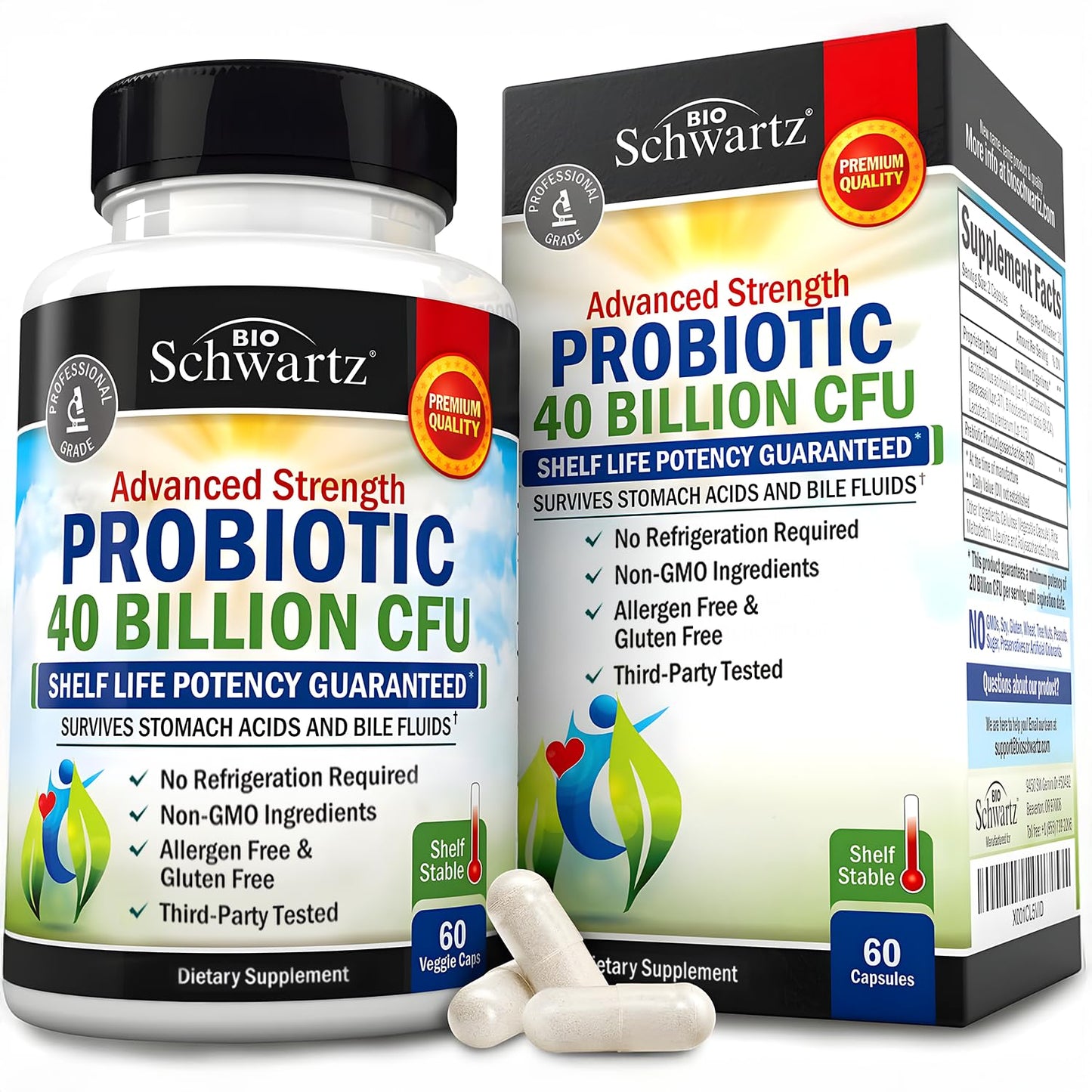 BioSchwartz Daily Probiotic Nutritional Supplement - 40 Billion CFU for Gut Health - Probiotics for Men and Women - Digestive Health with Astragalus - Maple Wellness Supplements