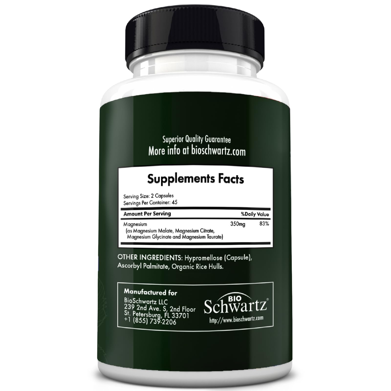 BioSchwartz Magnesium Complex Supplement (90 Capsules) 350mg Magnesium Glycinate Citrate Malate and Taurate Per Serving for Healthy Nerves Muscles Heart Sleep Support (Vegan, Gluten-Free, Non-GMO) - Maple Wellness Supplements