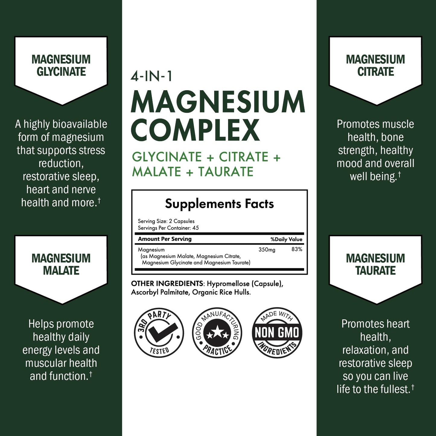 BioSchwartz Magnesium Complex Supplement (90 Capsules) 350mg Magnesium Glycinate Citrate Malate and Taurate Per Serving for Healthy Nerves Muscles Heart Sleep Support (Vegan, Gluten-Free, Non-GMO) - Maple Wellness Supplements