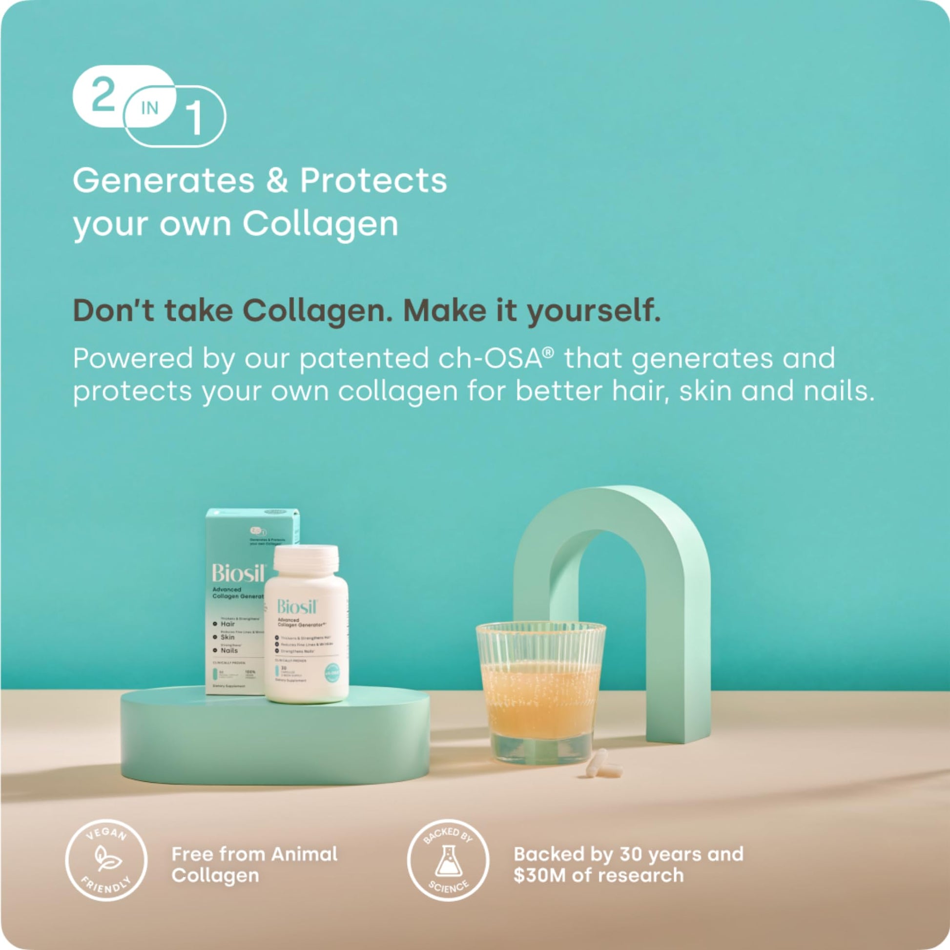 Biosil Collagen Booster Supplement - 120 Original Capsules - Patented ch-OSA Activator for Skin, Hair, Nails & Joints - Maple Wellness Supplements