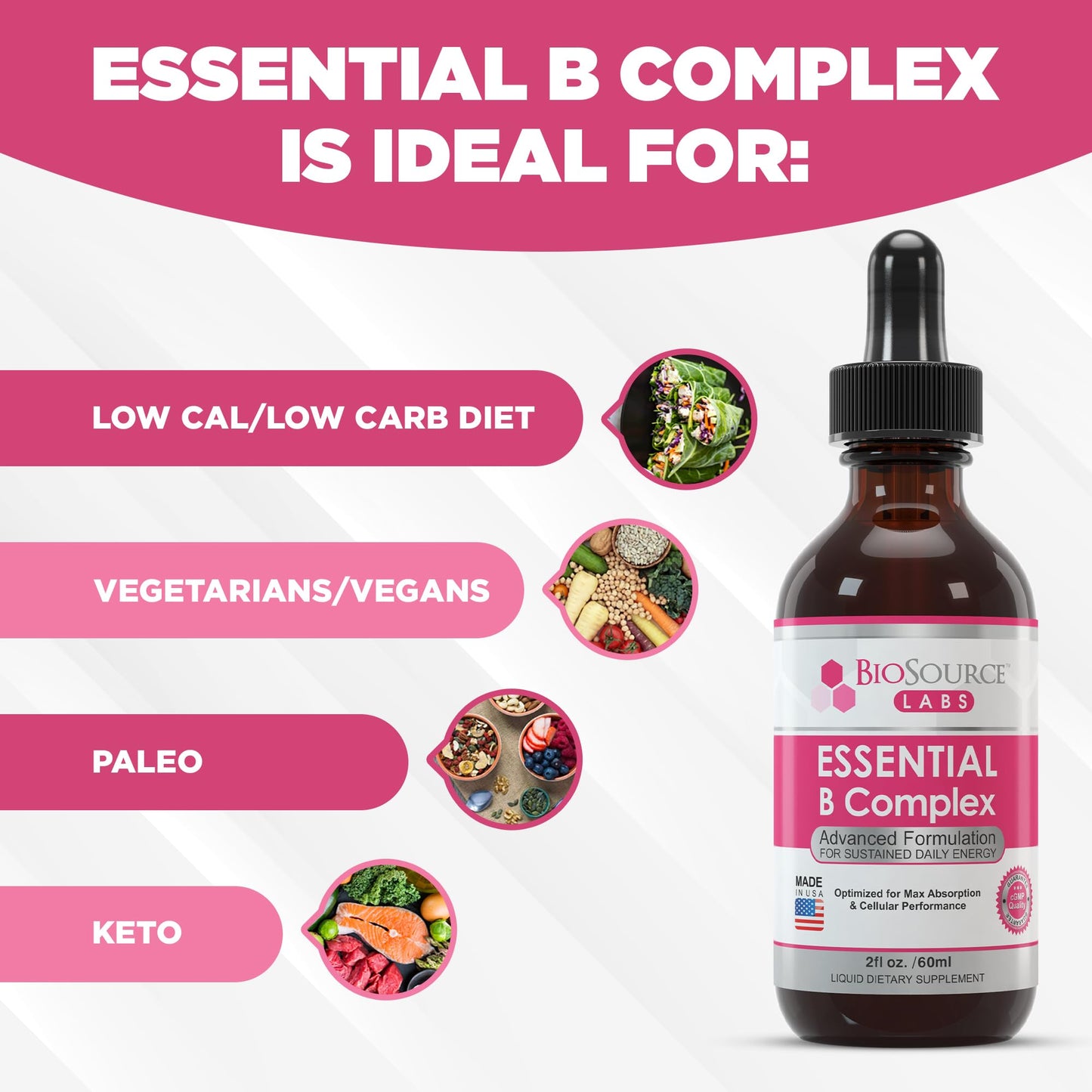 BioSource Labs Essential B Complex - Daily Vegan Vitamin B-Complex Sublingual Liquid - Maple Wellness Supplements