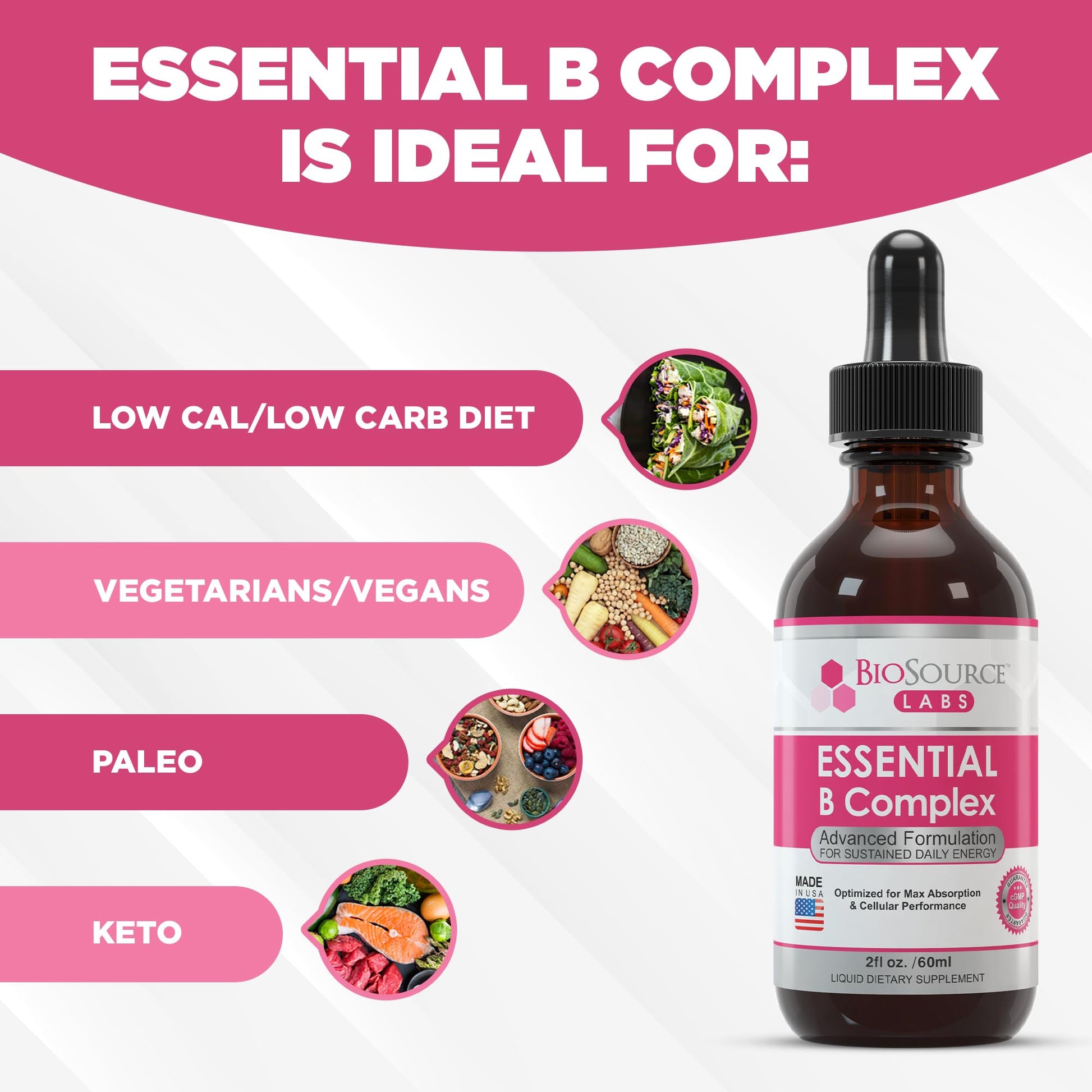 BioSource Labs Essential B Complex - Daily Vegan Vitamin B-Complex Sublingual Liquid - Maple Wellness Supplements