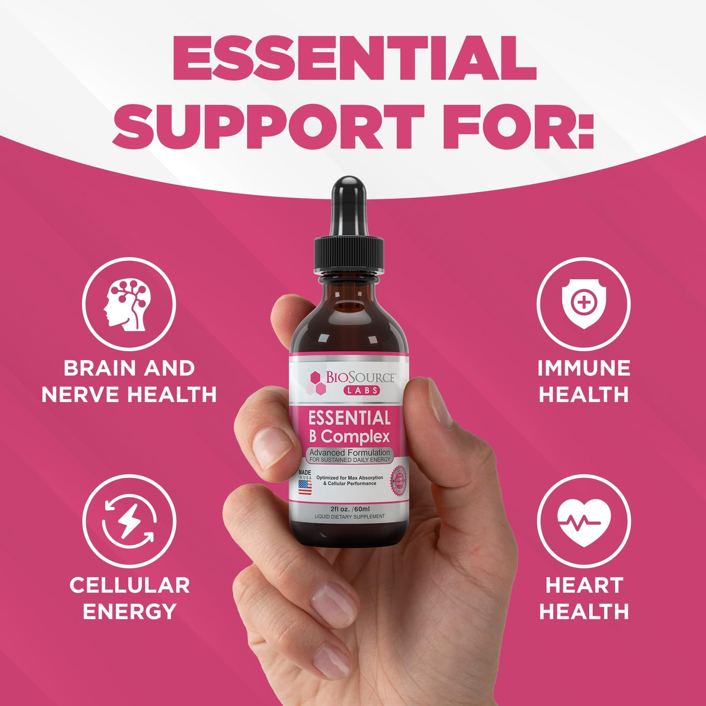 BioSource Labs Essential B Complex - Daily Vegan Vitamin B-Complex Sublingual Liquid - Maple Wellness Supplements