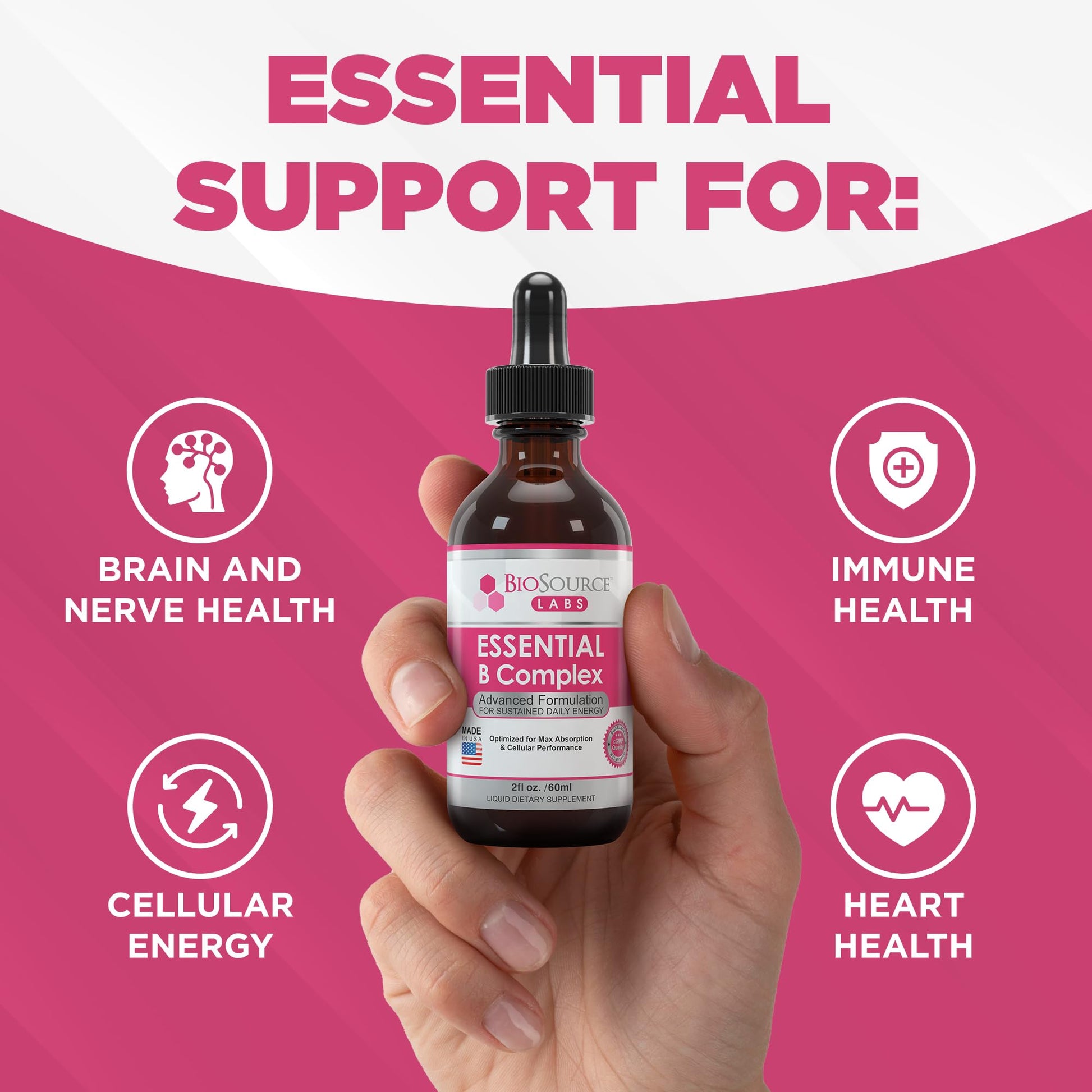 BioSource Labs Essential B Complex - Daily Vegan Vitamin B-Complex Sublingual Liquid - Maple Wellness Supplements