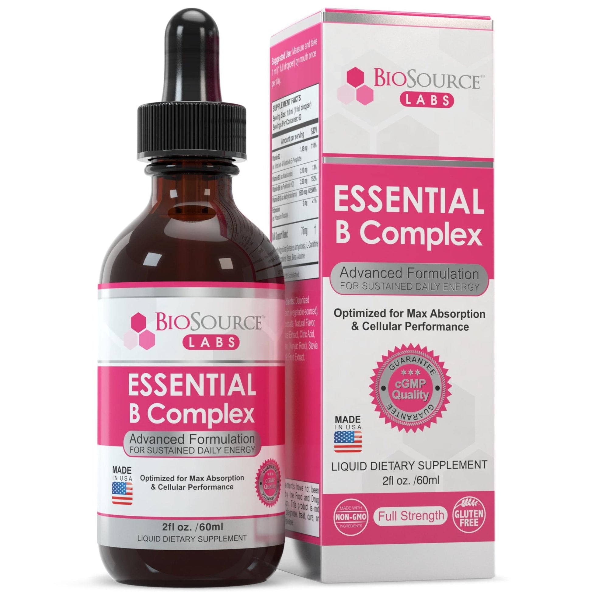 BioSource Labs Essential B Complex - Daily Vegan Vitamin B-Complex Sublingual Liquid - Maple Wellness Supplements