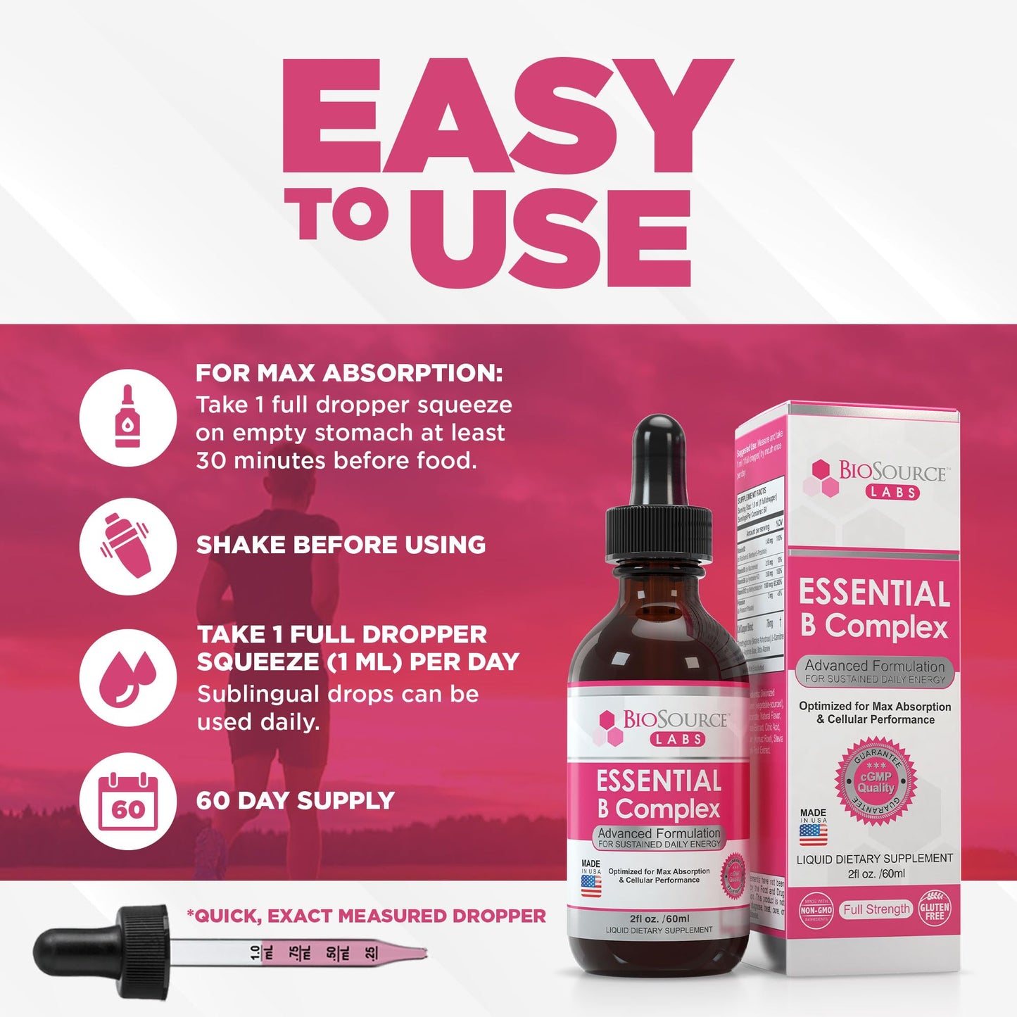 BioSource Labs Essential B Complex - Daily Vegan Vitamin B-Complex Sublingual Liquid - Maple Wellness Supplements