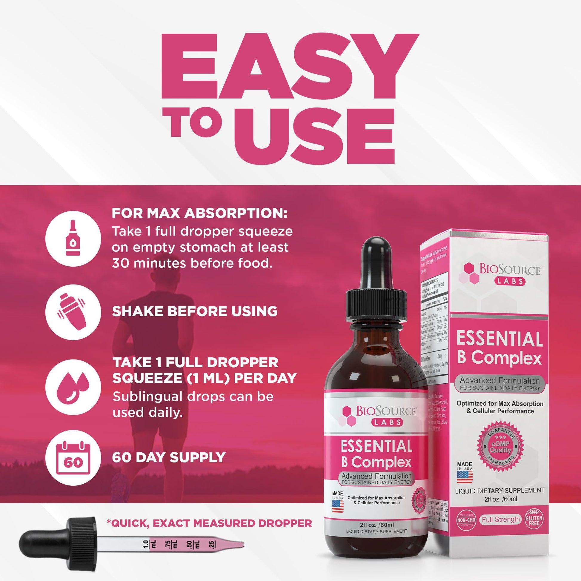 BioSource Labs Essential B Complex - Daily Vegan Vitamin B-Complex Sublingual Liquid - Maple Wellness Supplements
